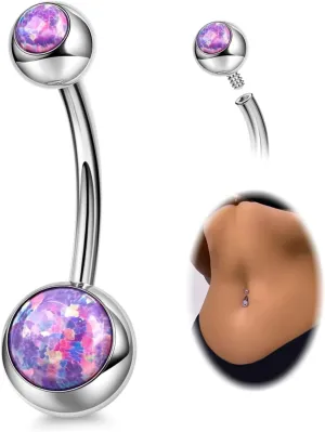 REVOLIA 14G F136 Titanium Opal Belly Button Rings for Women Hypoallergenic Belly Rings Internally Threaded Barbell Navel Rings Body Piercing Jewelry 6-16MM