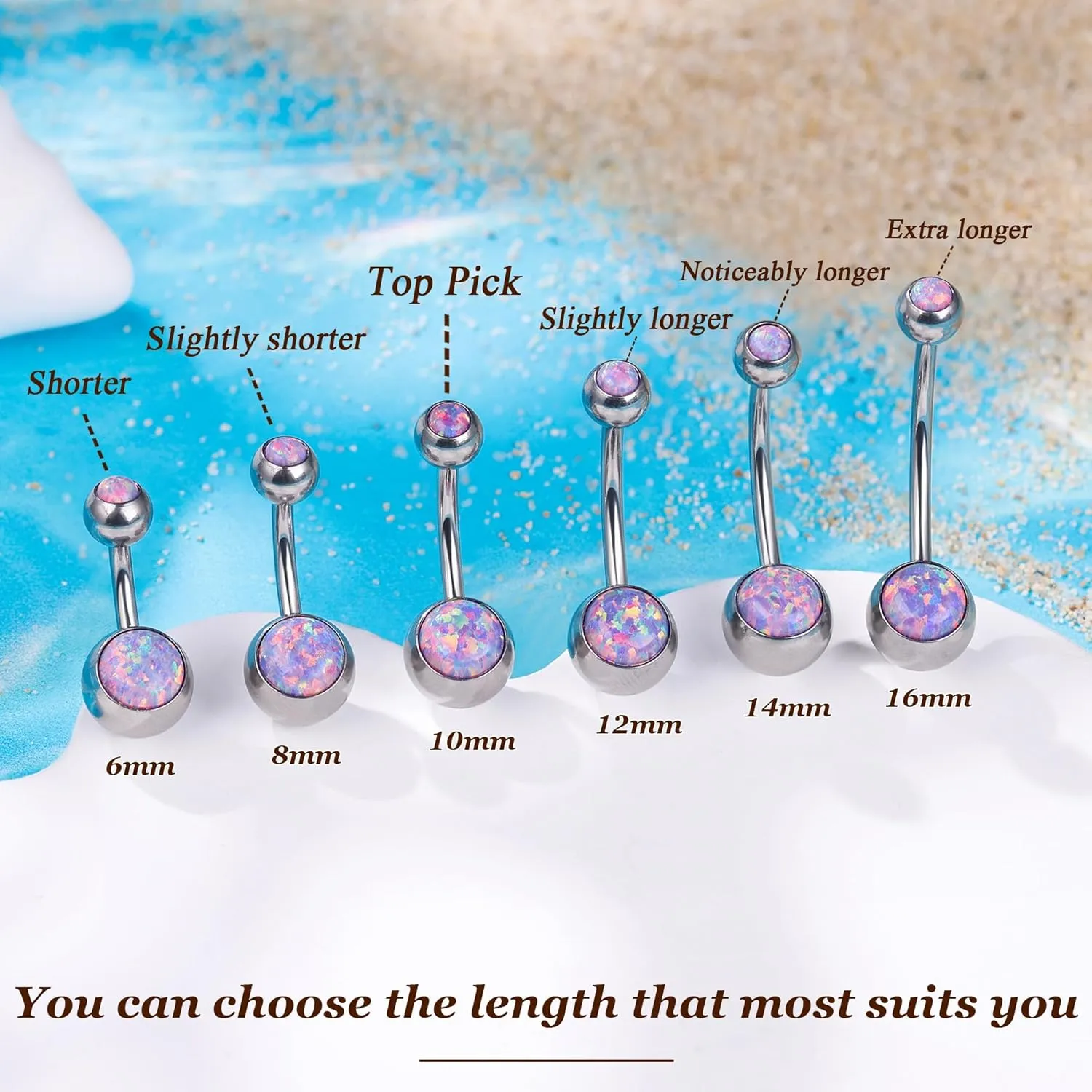 REVOLIA 14G F136 Titanium Opal Belly Button Rings for Women Hypoallergenic Belly Rings Internally Threaded Barbell Navel Rings Body Piercing Jewelry 6-16MM