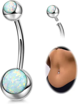 REVOLIA 14G F136 Titanium Opal Belly Button Rings for Women Hypoallergenic Belly Rings Internally Threaded Barbell Navel Rings Body Piercing Jewelry 6-16MM