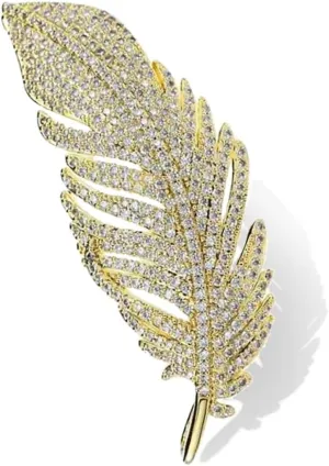 Rhinestone Feather Brooch Pin for Women Sparkly Crystal Leaf Lapel Pins Vintage Angel Wings Corsage Suit Jacket Brooch Pin Jewelry Birthday Gifts