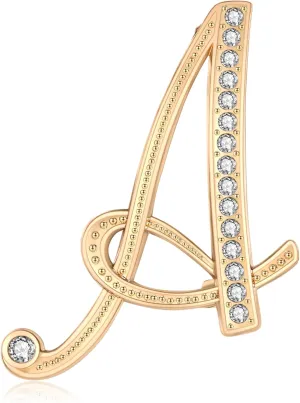 Rhinestone Initial Brooch Pin for Women, Alphabet Gold Letter Brooch A-Z with Crystal, Metal Pin for Hat Bag Dress Suit Accessory for Men