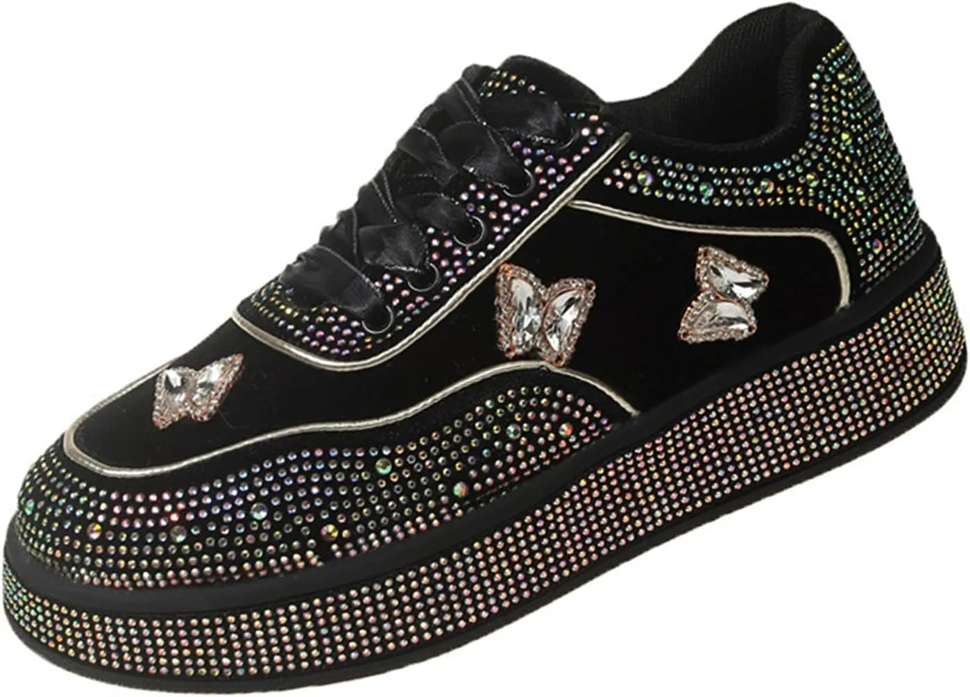 Rhinestone Sneakers for Women Platform Sparkly Glitter Bling Tennis Shoes Fashion Bedazzled Wedding Bridal Party Walking Sneakers, Cute Bowknot Glitter Bling Loafers