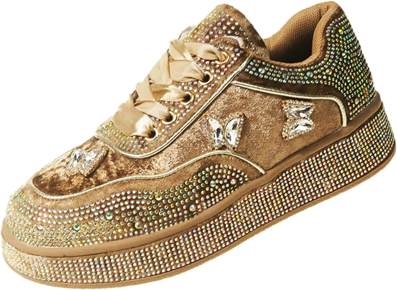 Rhinestone Sneakers for Women Platform Sparkly Glitter Bling Tennis Shoes Fashion Bedazzled Wedding Bridal Party Walking Sneakers, Cute Bowknot Glitter Bling Loafers