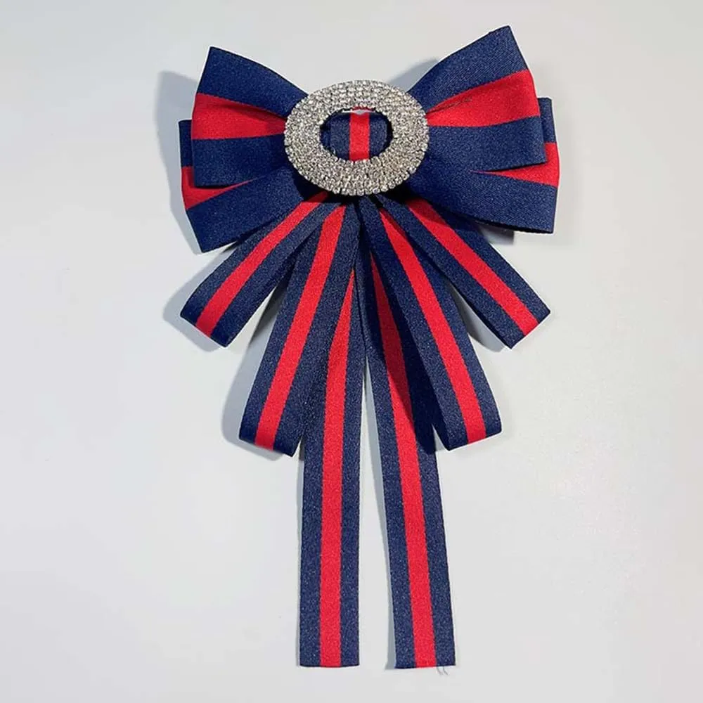 Rhinestone striped Ribbon big bow tie exaggerated large bow tie sweater neckline BroochMulti-color option
