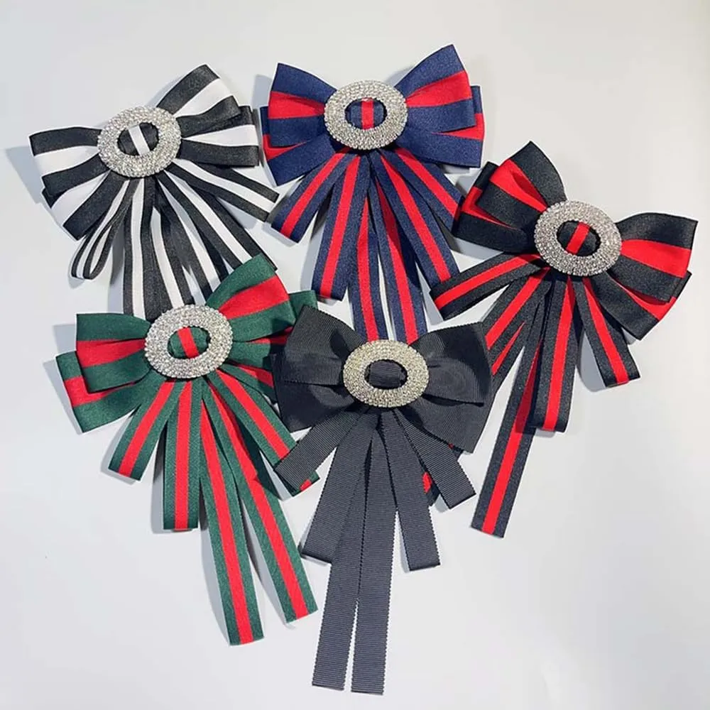 Rhinestone striped Ribbon big bow tie exaggerated large bow tie sweater neckline BroochMulti-color option