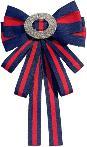 Rhinestone striped Ribbon big bow tie exaggerated large bow tie sweater neckline BroochMulti-color option