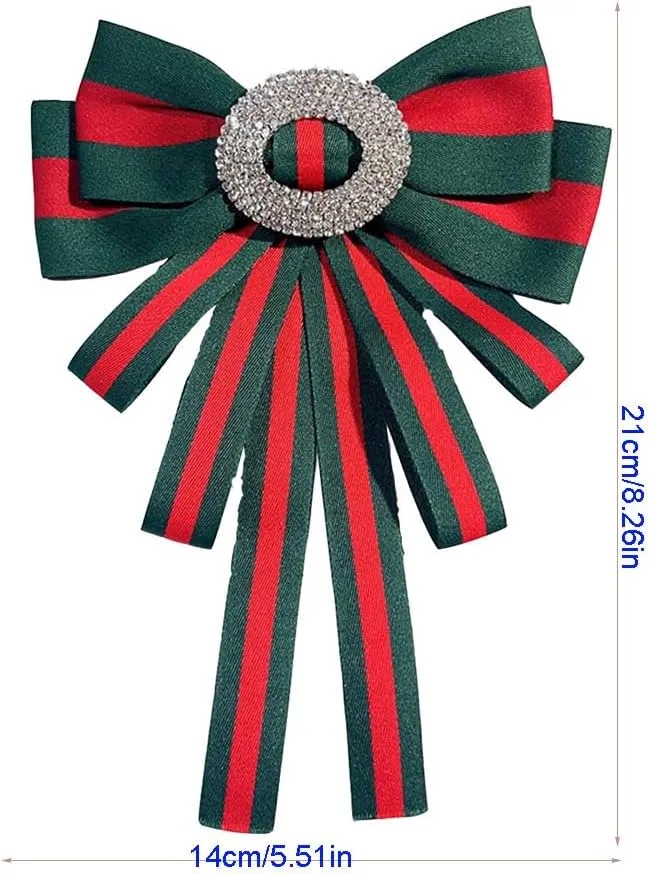 Rhinestone striped Ribbon big bow tie exaggerated large bow tie sweater neckline BroochMulti-color option