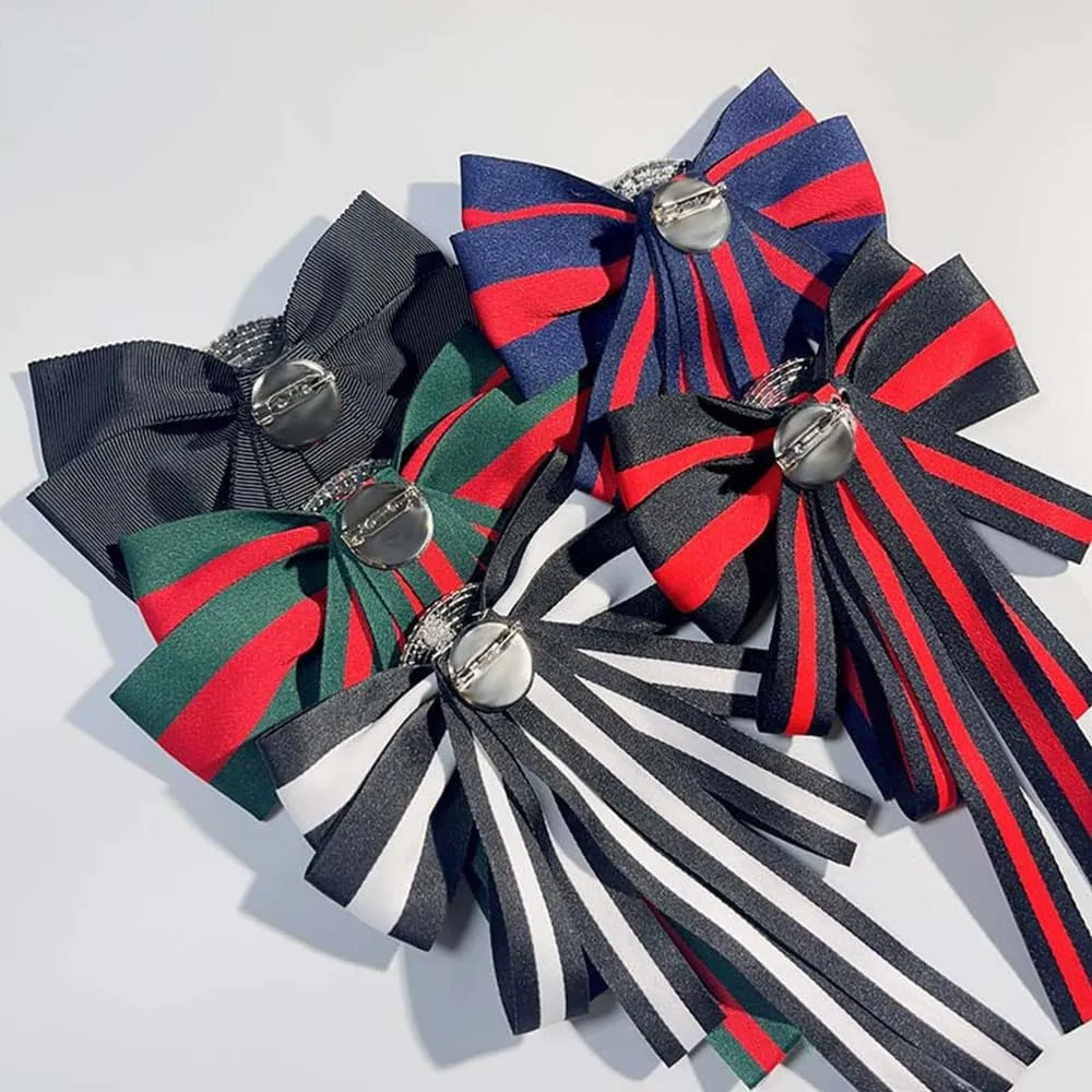 Rhinestone striped Ribbon big bow tie exaggerated large bow tie sweater neckline BroochMulti-color option