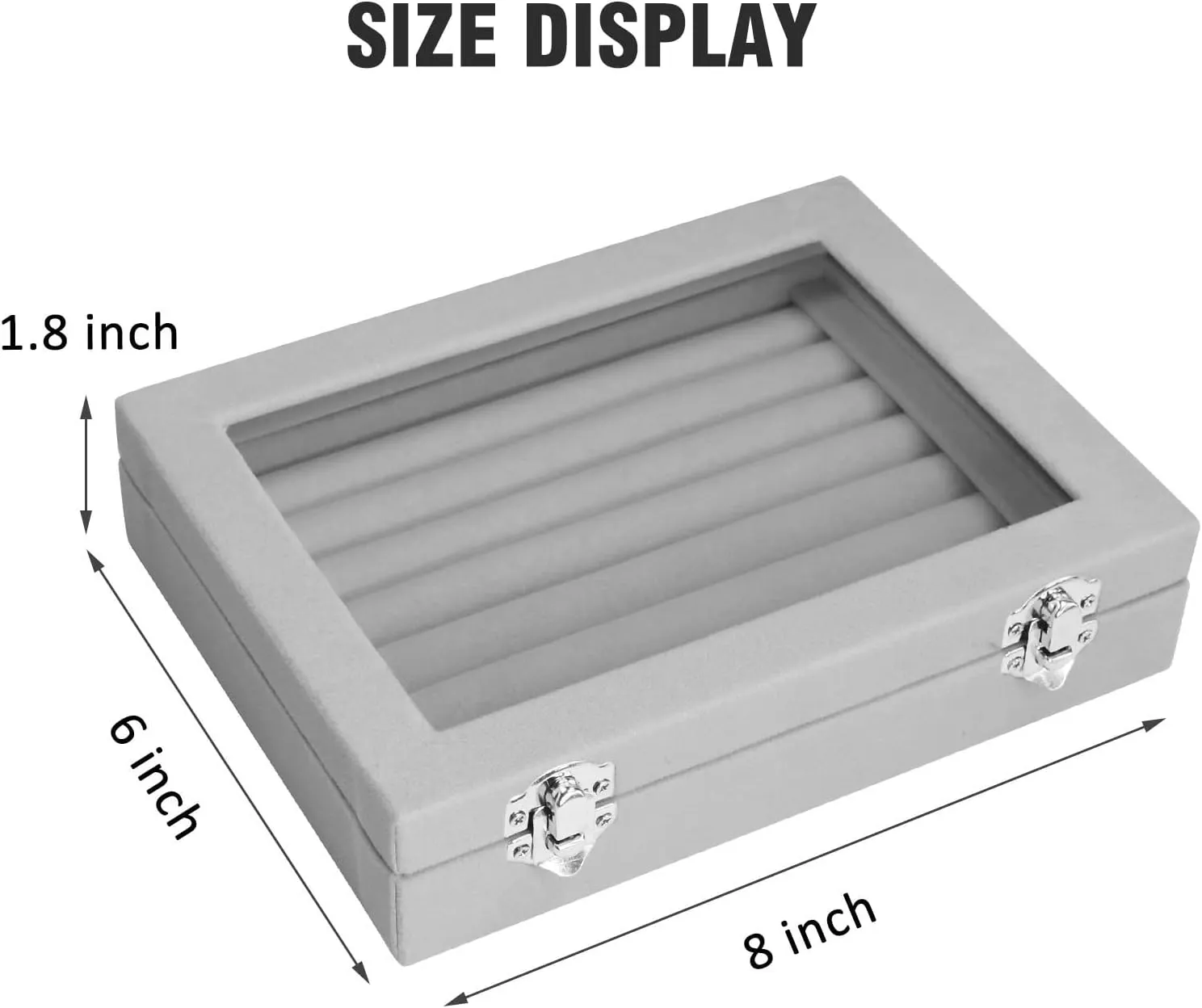 Rings Organizer Tray 7 Slots Velvet Jewelry Earring Storage Box with Transparent lid Jewelry Display Case for Girls Wife Mom Women (Grey)