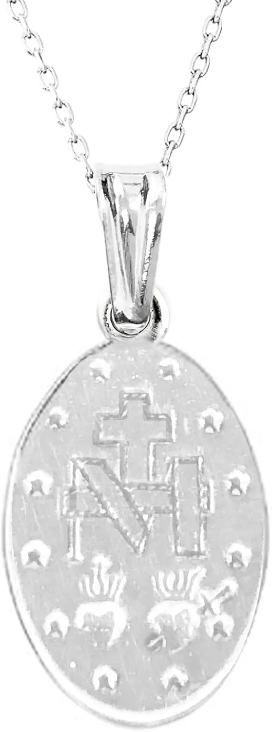Ritastephens Italian Sterling Silver Miraculous Virgin Mary Medal Latin Prayer Charm Pendant Necklace(12mm, 15mm, 19mm)