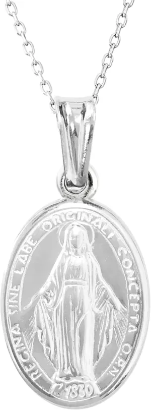 Ritastephens Italian Sterling Silver Miraculous Virgin Mary Medal Latin Prayer Charm Pendant Necklace(12mm, 15mm, 19mm)