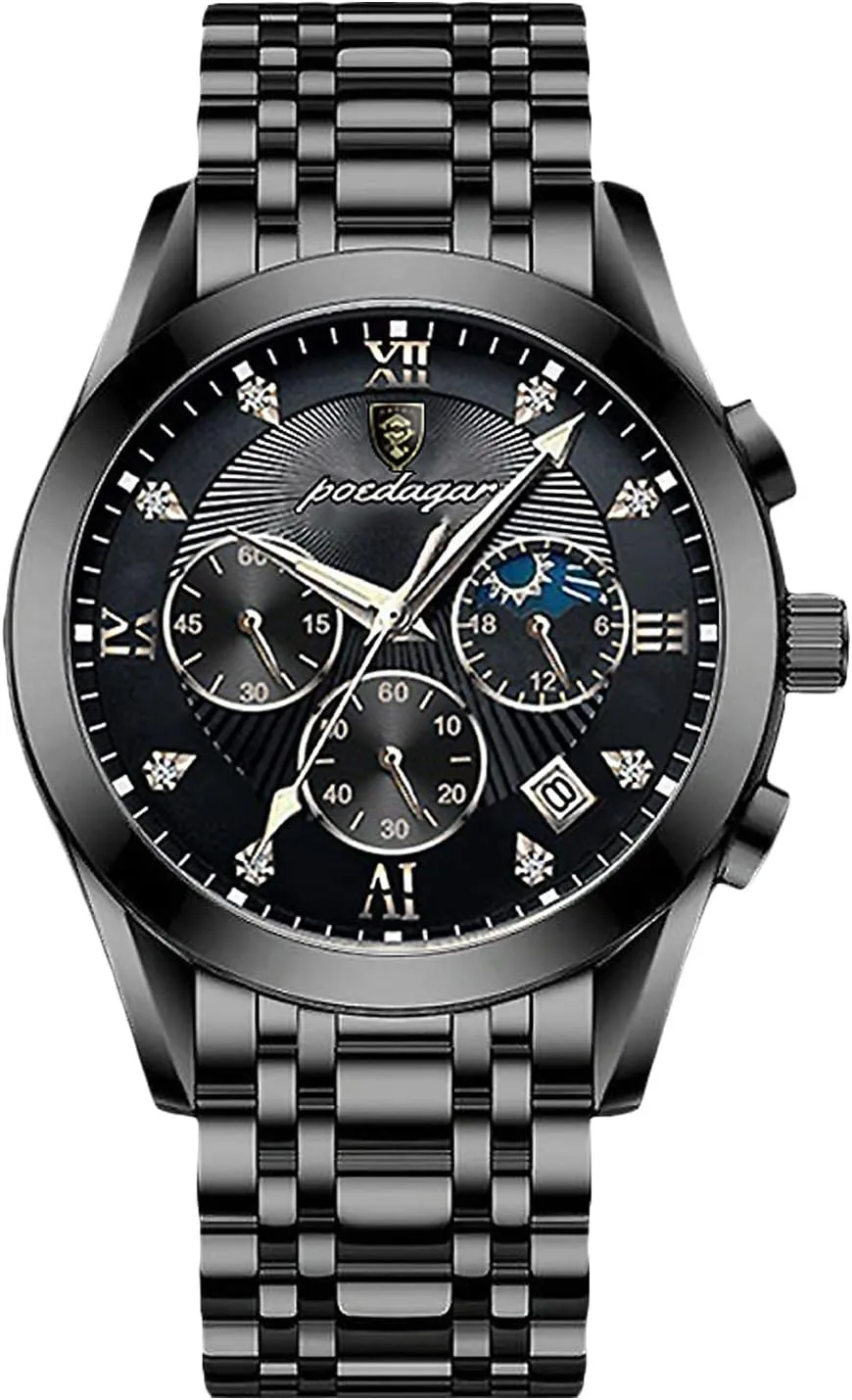 RORIOS Fashion Mens Watches Analog Quartz Watch with Stainless Steel Band Luminous Watch Waterproof Wrist Watch for Men