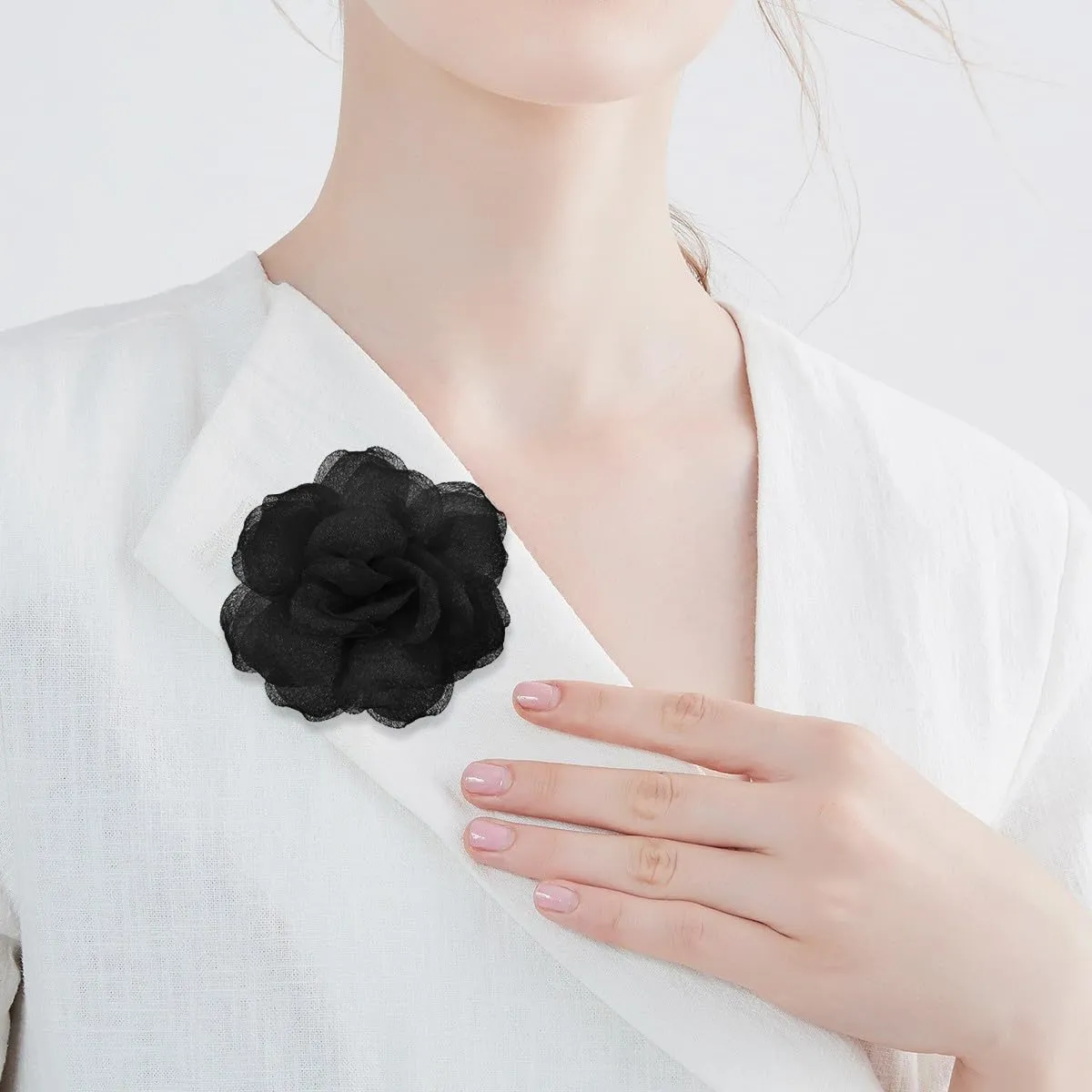 Rose Flower Brooch and Pin With Hair Clip | Black Lapel Pin for Women | Hat Pin | Flower Hair Clip, 3.1 Inches