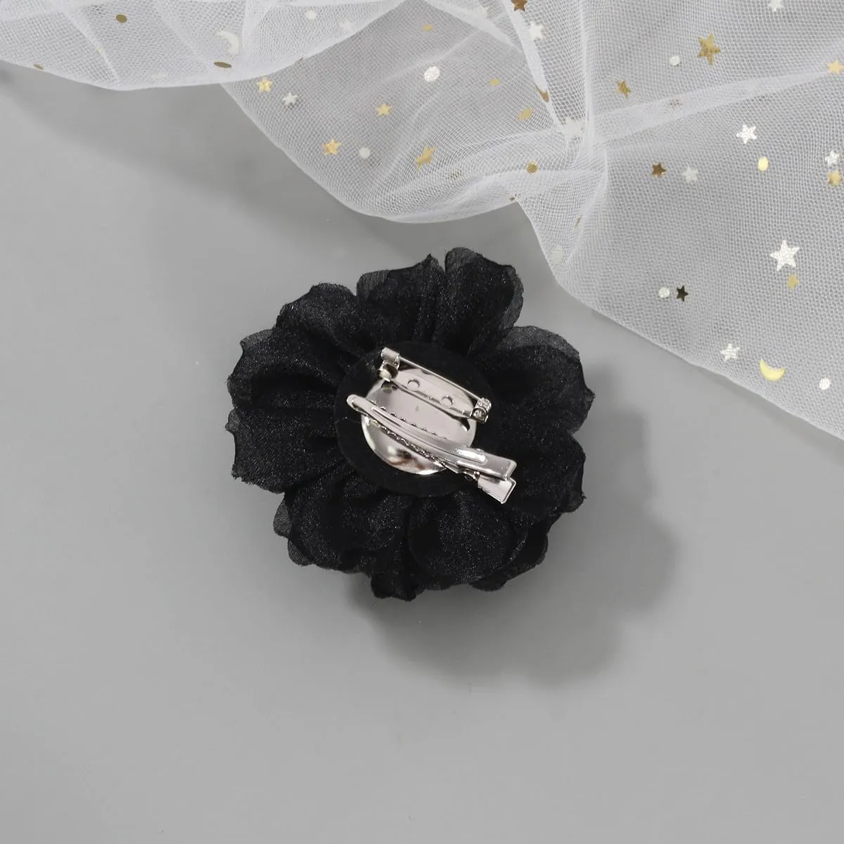 Rose Flower Brooch and Pin With Hair Clip | Black Lapel Pin for Women | Hat Pin | Flower Hair Clip, 3.1 Inches