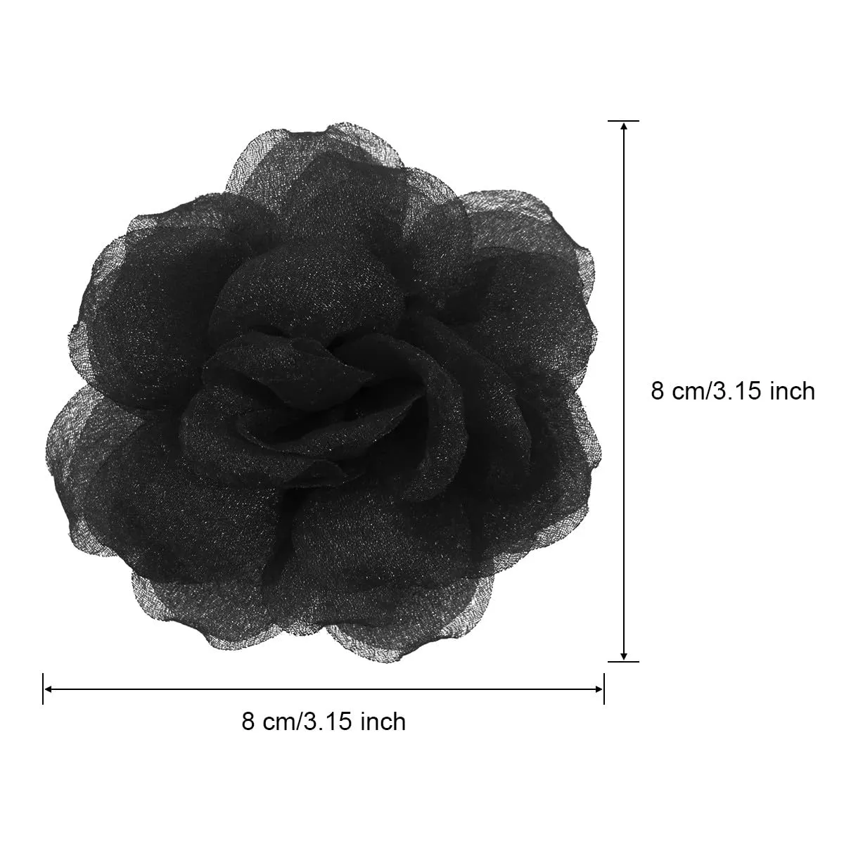 Rose Flower Brooch and Pin With Hair Clip | Black Lapel Pin for Women | Hat Pin | Flower Hair Clip, 3.1 Inches