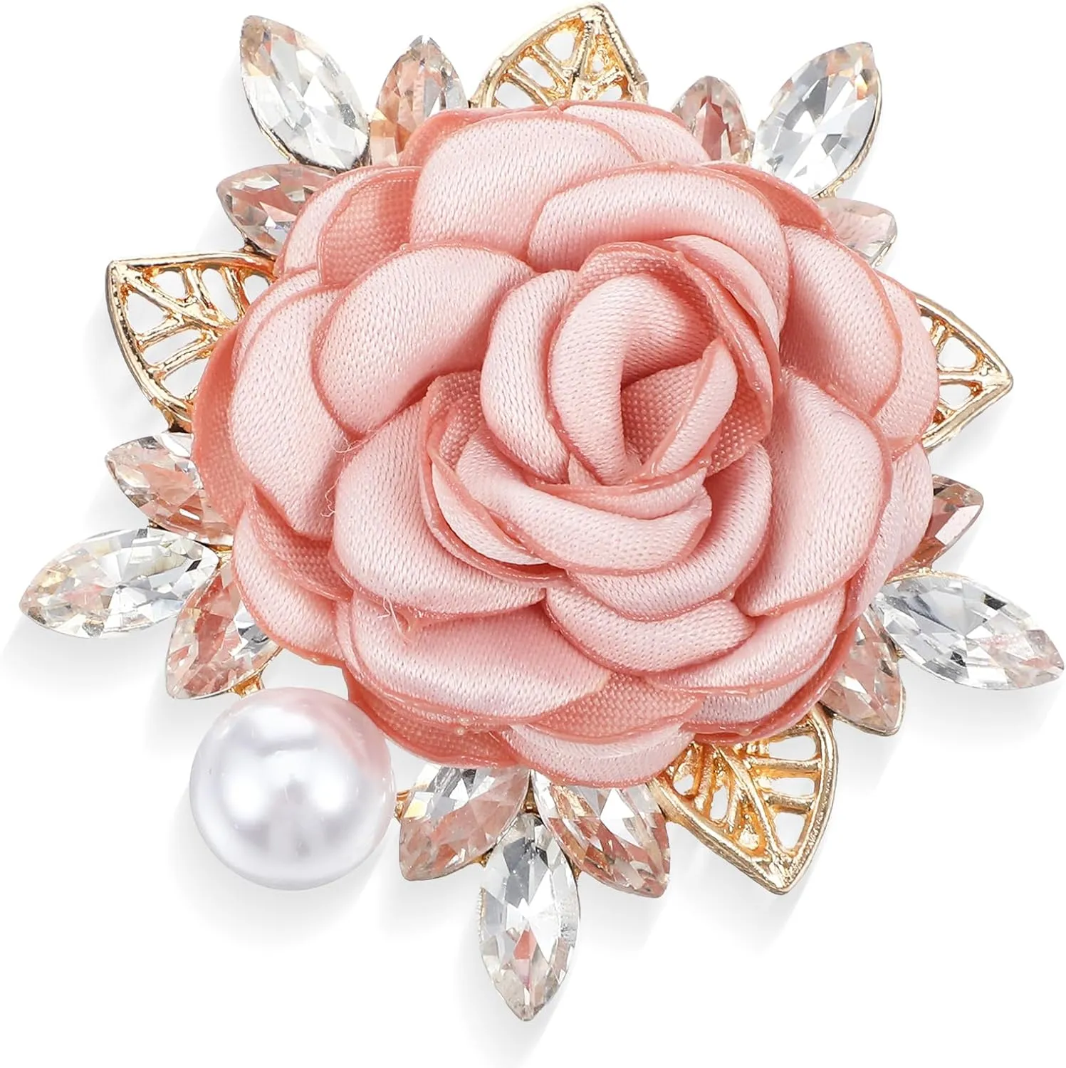 Rose Flower Brooch Pin for Women, Elegant Boutonniere for Men, Rose Flower Hair Clips, Crystal Pearl Fabric Flower Lapel Pin for Women Men Wedding Party Valentine's Day Gentleman's Essentials