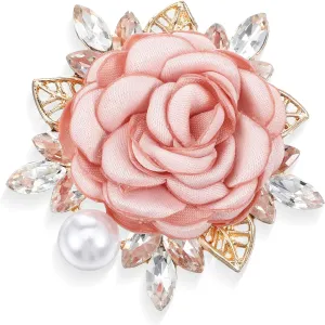 Rose Flower Brooch Pin for Women, Elegant Boutonniere for Men, Rose Flower Hair Clips, Crystal Pearl Fabric Flower Lapel Pin for Women Men Wedding Party Valentine's Day Gentleman's Essentials