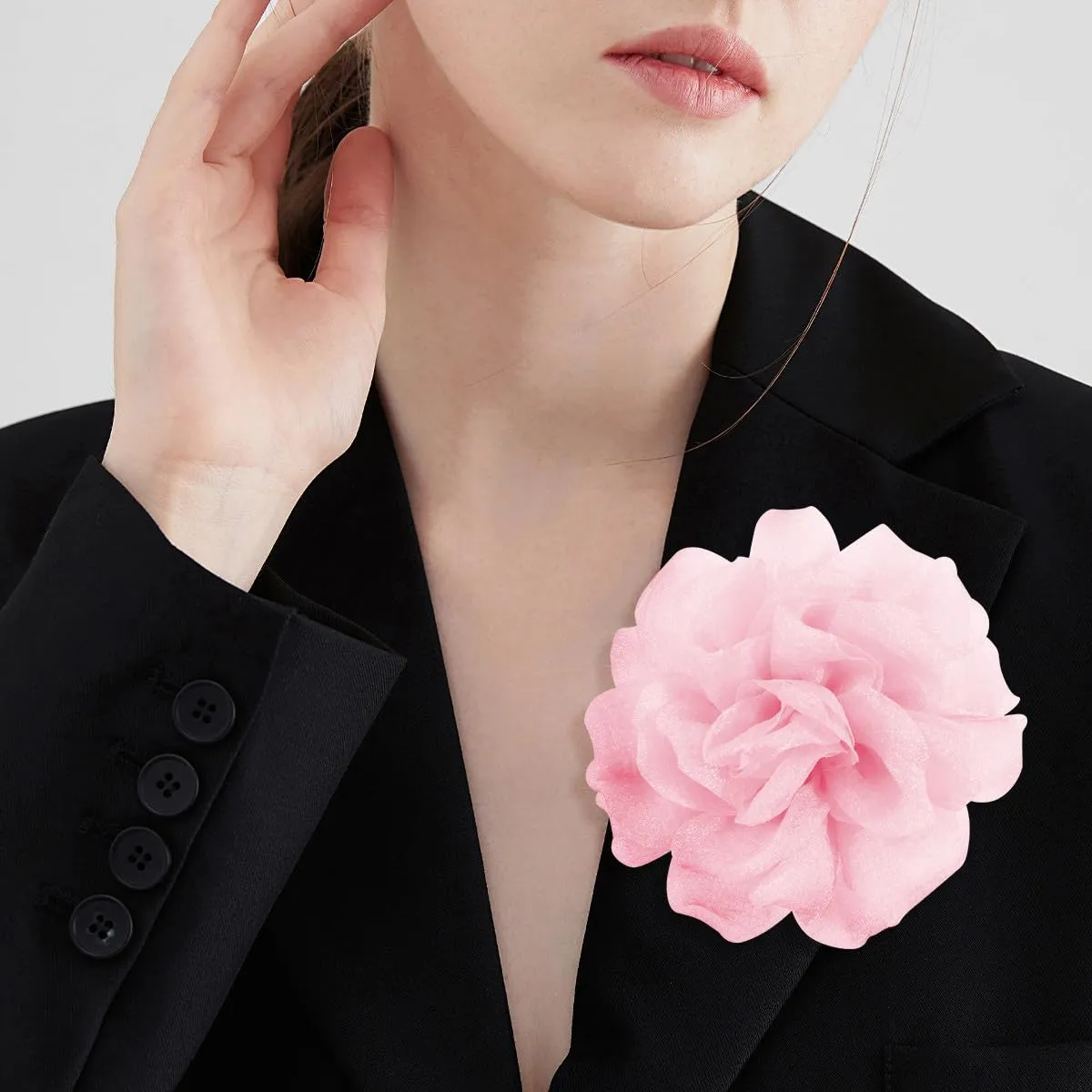 Rose Flower Brooches and Clips for Women | Pink Hair Clips & Flower Pins | Lapel & Hat Pins, 4.3 Inches, Light Pink