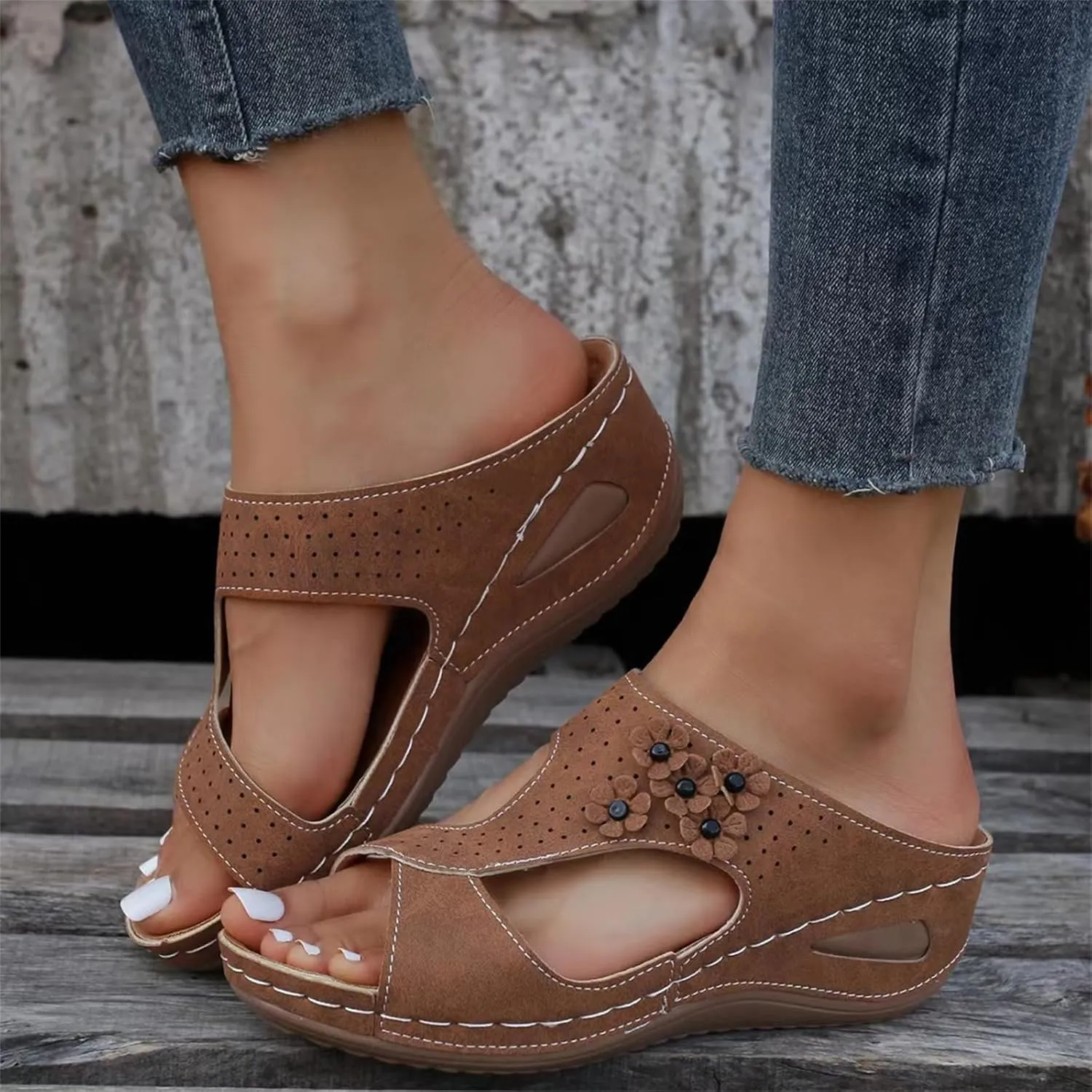 Sandals Women Comfortable Dressy Wedge Orthopedic Slippers Arch Support Flip Flops Soft Summer Beach Orthotic Slides 2024