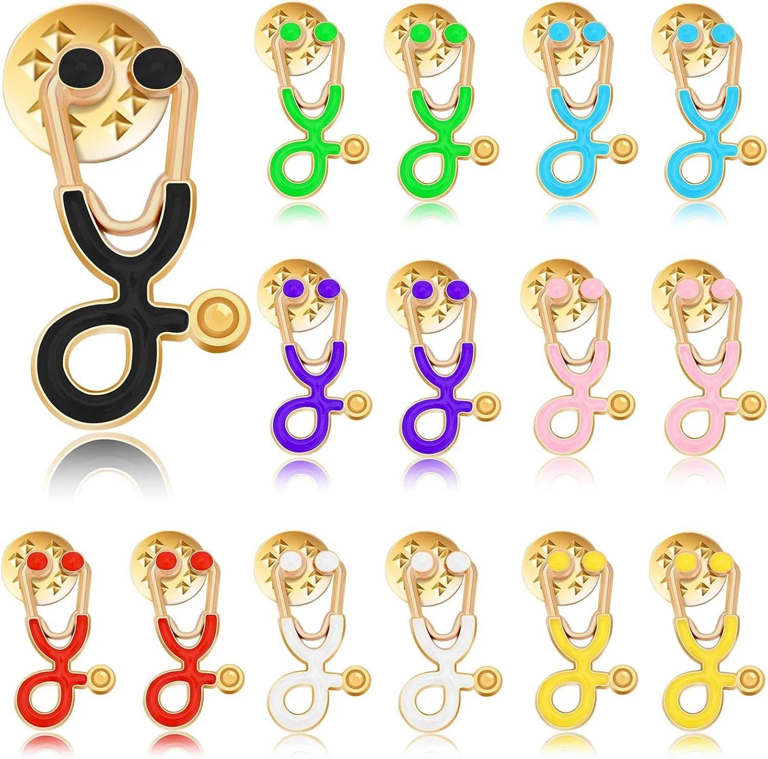 SANNIX 15Pcs Stethoscope Pins, Stethoscope Brooch Pins Lapel Pins Stethoscope Enamel Lapel Pin Nurse Doctor Pin Badge Nurse Week Gifts for Clothes Bags Hats Accessories, 8 Colors