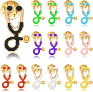 SANNIX 15Pcs Stethoscope Pins, Stethoscope Brooch Pins Lapel Pins Stethoscope Enamel Lapel Pin Nurse Doctor Pin Badge Nurse Week Gifts for Clothes Bags Hats Accessories, 8 Colors