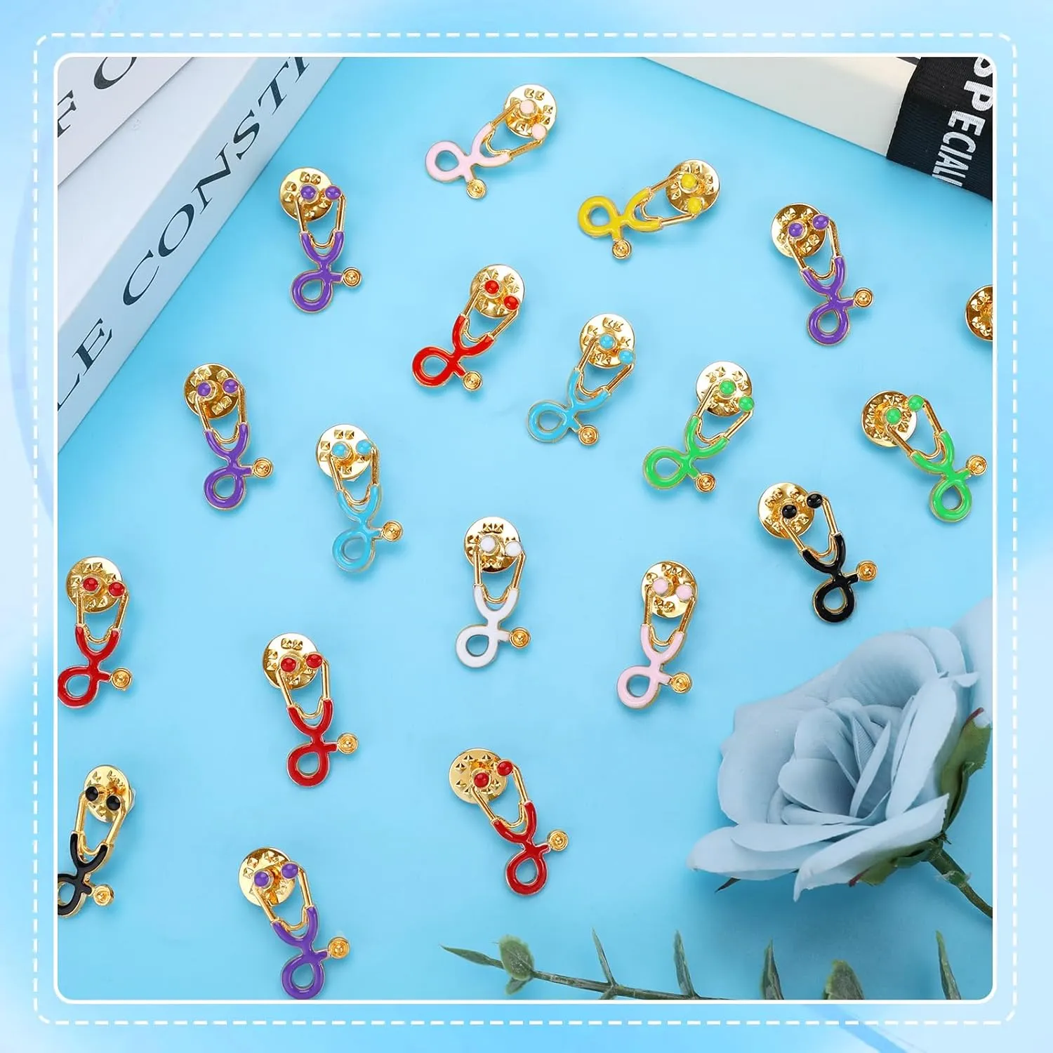SANNIX 15Pcs Stethoscope Pins, Stethoscope Brooch Pins Lapel Pins Stethoscope Enamel Lapel Pin Nurse Doctor Pin Badge Nurse Week Gifts for Clothes Bags Hats Accessories, 8 Colors