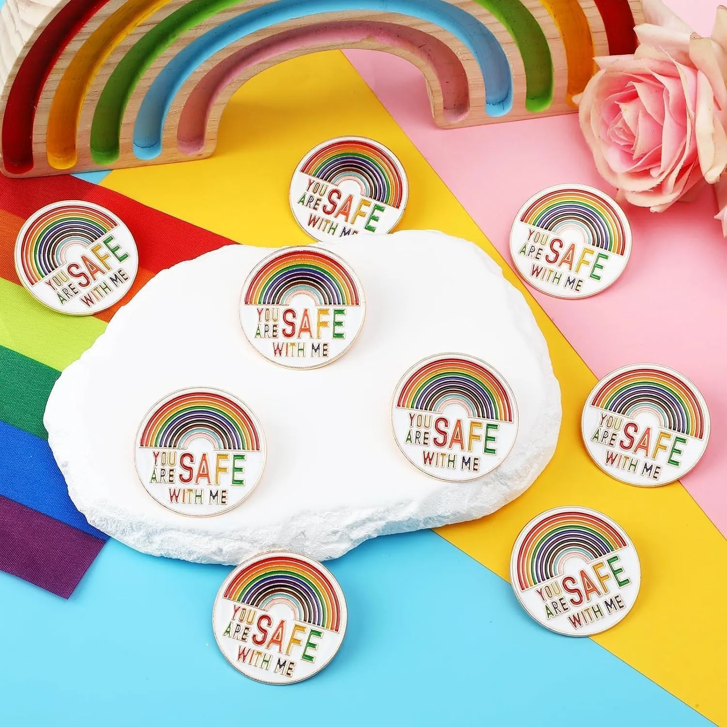SANNIX 60Pcs You are Safe with Me Pin, Rainbow Enamel Lapel Pins Gay Pride Pin Brooches LGBTQ Supports Badges for Pride Month Clothing Bag Hat Accessories