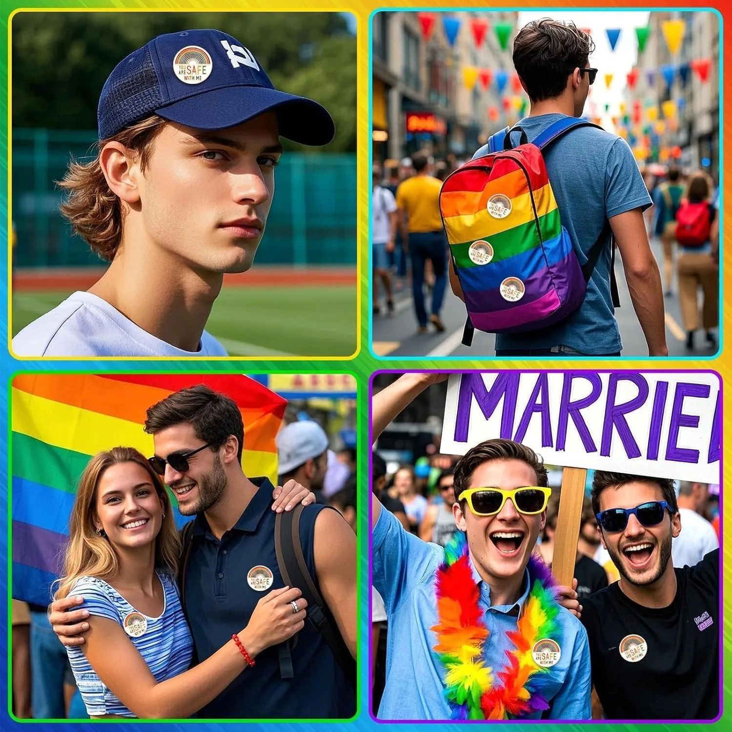 SANNIX 60Pcs You are Safe with Me Pin, Rainbow Enamel Lapel Pins Gay Pride Pin Brooches LGBTQ Supports Badges for Pride Month Clothing Bag Hat Accessories