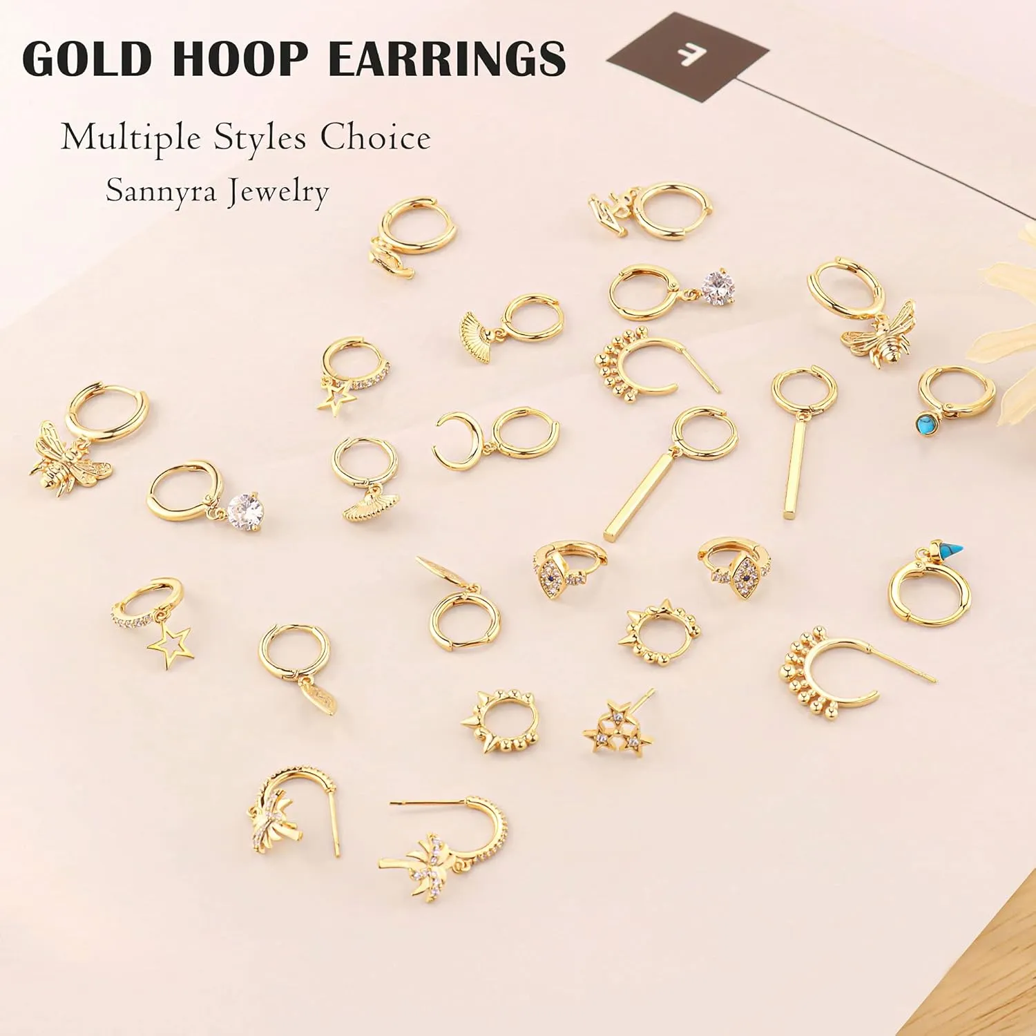 SANNYRA Huggie Earrings for Women - 14K Gold Plated Beach Sea Drop Dangle Earrings - Starfish Butterfly Moon Star Seashell Beachy Jewelry