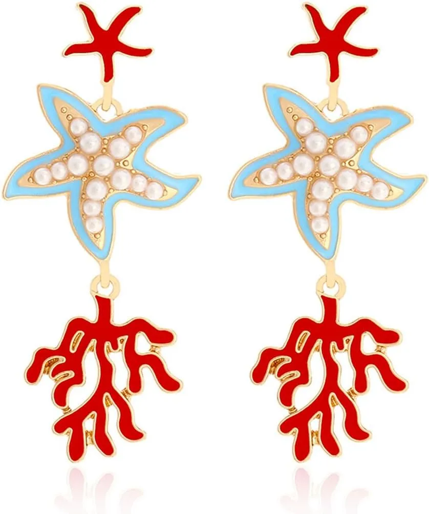 Sea Drop Earrings Funny Shell Star Fish Eearrings Dangle Trendy Summer Beach Earring Cute Ocean Animal Earring Jewelry for Women