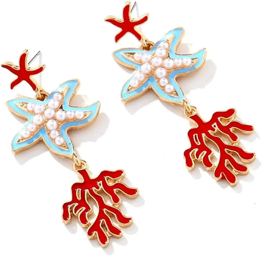 Sea Drop Earrings Funny Shell Star Fish Eearrings Dangle Trendy Summer Beach Earring Cute Ocean Animal Earring Jewelry for Women