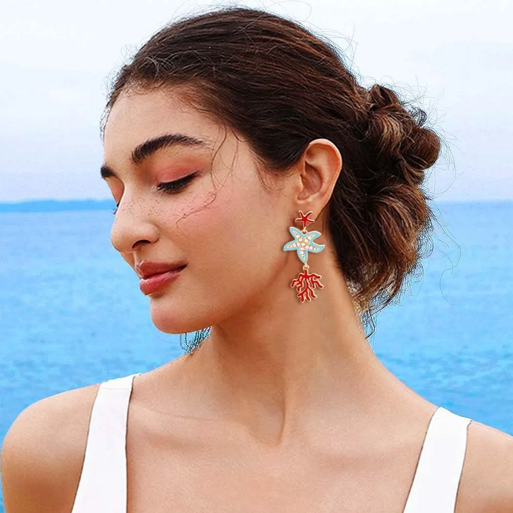 Sea Drop Earrings Funny Shell Star Fish Eearrings Dangle Trendy Summer Beach Earring Cute Ocean Animal Earring Jewelry for Women