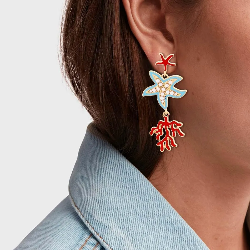 Sea Drop Earrings Funny Shell Star Fish Eearrings Dangle Trendy Summer Beach Earring Cute Ocean Animal Earring Jewelry for Women