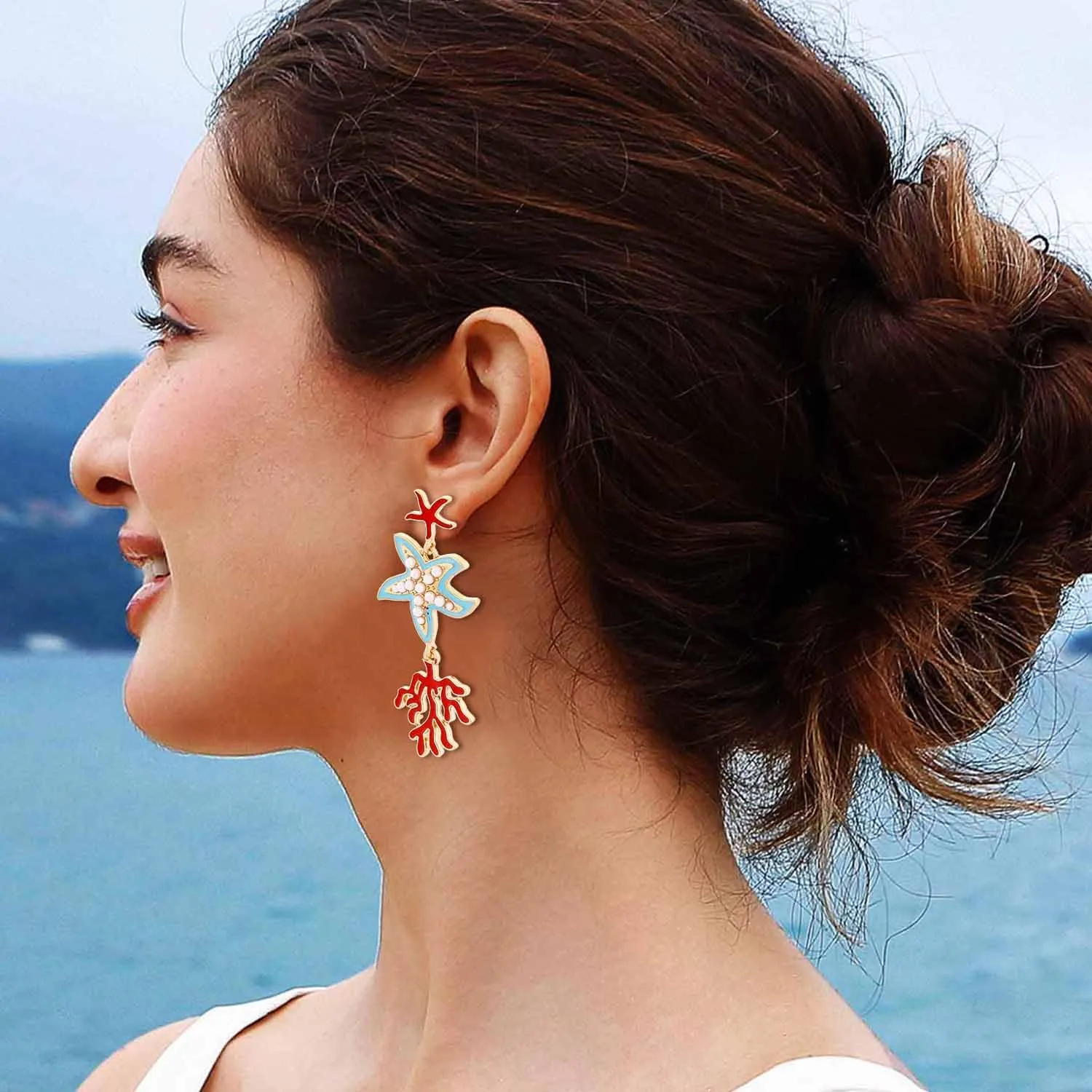 Sea Drop Earrings Funny Shell Star Fish Eearrings Dangle Trendy Summer Beach Earring Cute Ocean Animal Earring Jewelry for Women
