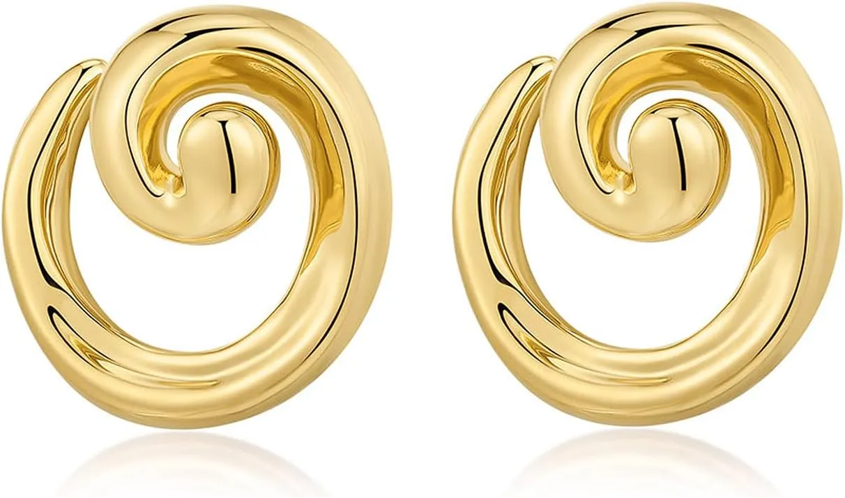 Seashell Coil Statement Stud Earrings in Gold Plated