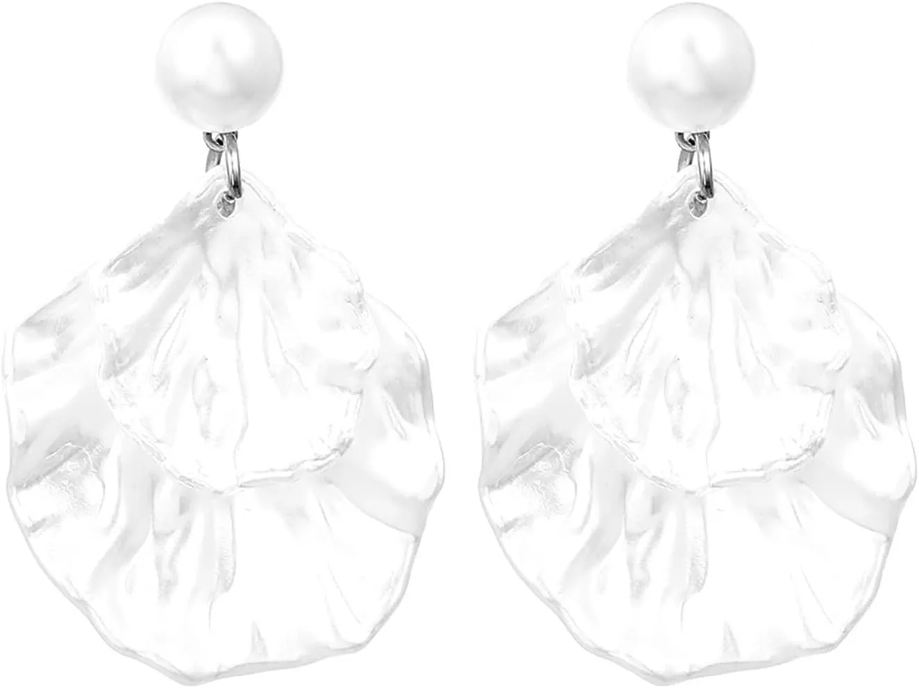 Seashell Pearl Stud Earrings for Women Ocean Sea Theme Sweet Double Layer Acrylic Shell Lightweight Dangle Drop Earrings for Summer Beach Holiday Halloween Party Jewelry Accessories