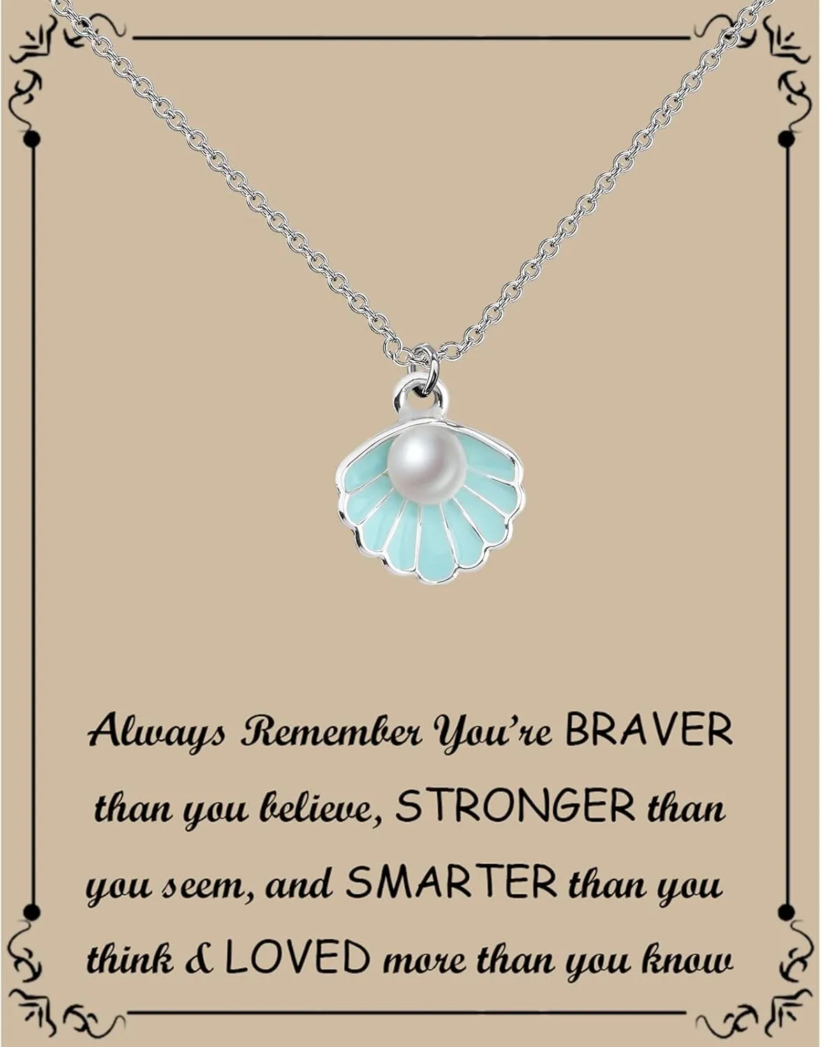 Seashell Pendant Necklace Beach Lover Gifts Scallop Necklace Enamel Blue Seashell Jewelry Gifts for Women