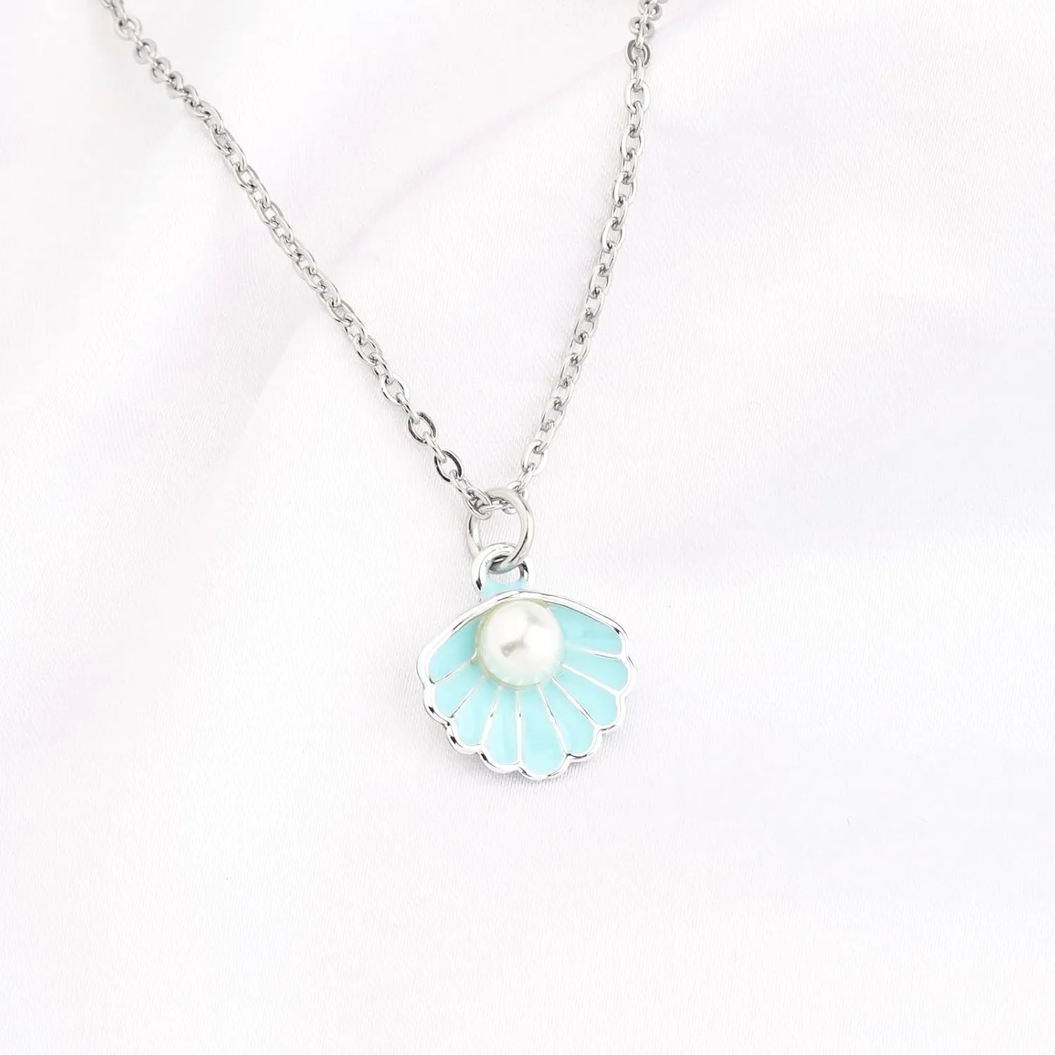 Seashell Pendant Necklace Beach Lover Gifts Scallop Necklace Enamel Blue Seashell Jewelry Gifts for Women
