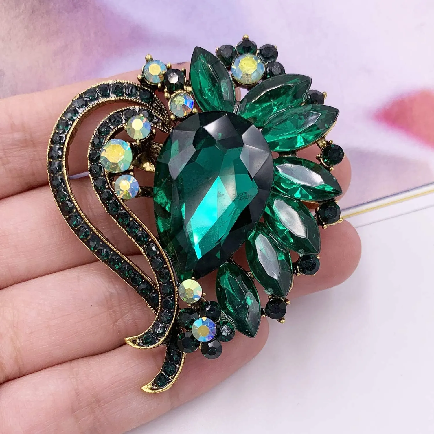 SELOVO Heart Rhinestone Scarf Brooch Pin Austrian Crystal Antiqued Silver Tone