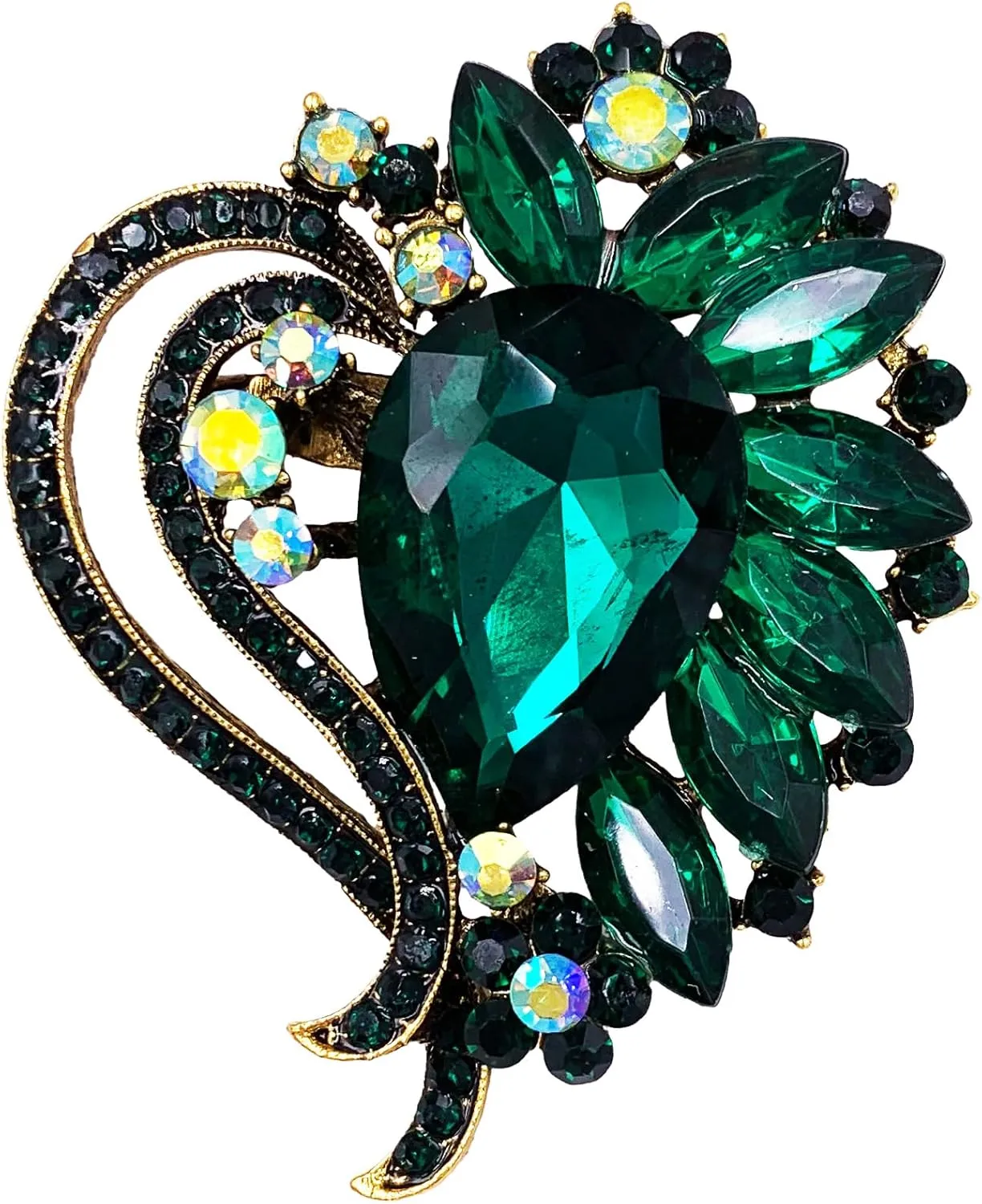 SELOVO Heart Rhinestone Scarf Brooch Pin Austrian Crystal Antiqued Silver Tone