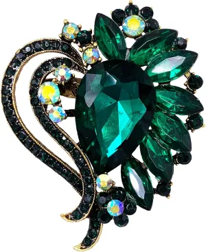 SELOVO Heart Rhinestone Scarf Brooch Pin Austrian Crystal Antiqued Silver Tone