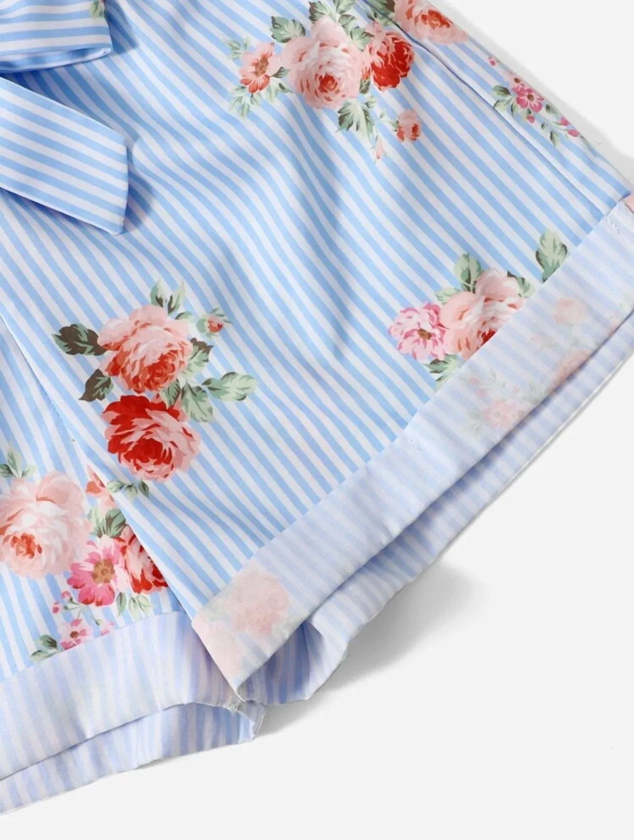 SHEIN Girls Floral & Striped Print Paperbag Waist Belted Summer Shorts - 9Y