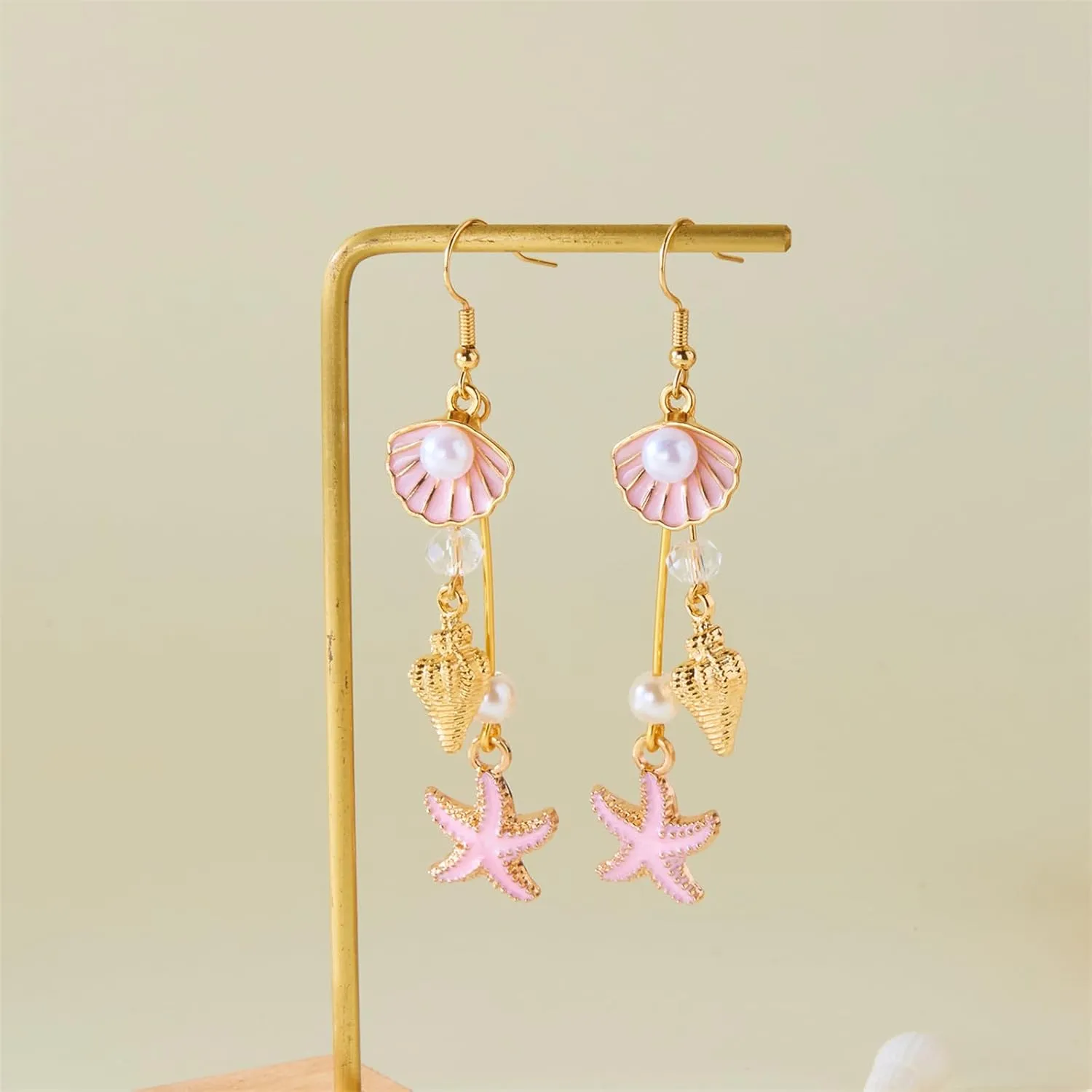 Shell Starfish Pearl Earrings Gold Plated Boho Seashell Cowrie Conch Sea Snail Scallop Ocean Animal Pearls Tassel Long Dangle Drop Earrings for Women Summer Hawaiian Beach Vacation Trendy Jewelry