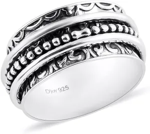 Shop LC Anxiety Ring for Women 925 Sterling Silver Spinning Spinner Rings for Men Oxidized Beach Concave Boho Statement Jewelry Band Meditation Stress Relief Birthday Gifts for Women Size 11