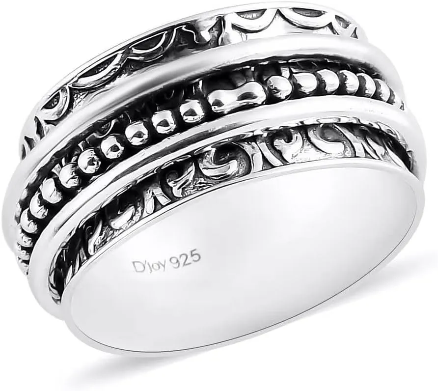 Shop LC Anxiety Ring for Women 925 Sterling Silver Spinning Spinner Rings for Men Oxidized Beach Concave Boho Statement Jewelry Band Meditation Stress Relief Birthday Gifts for Women Size 11