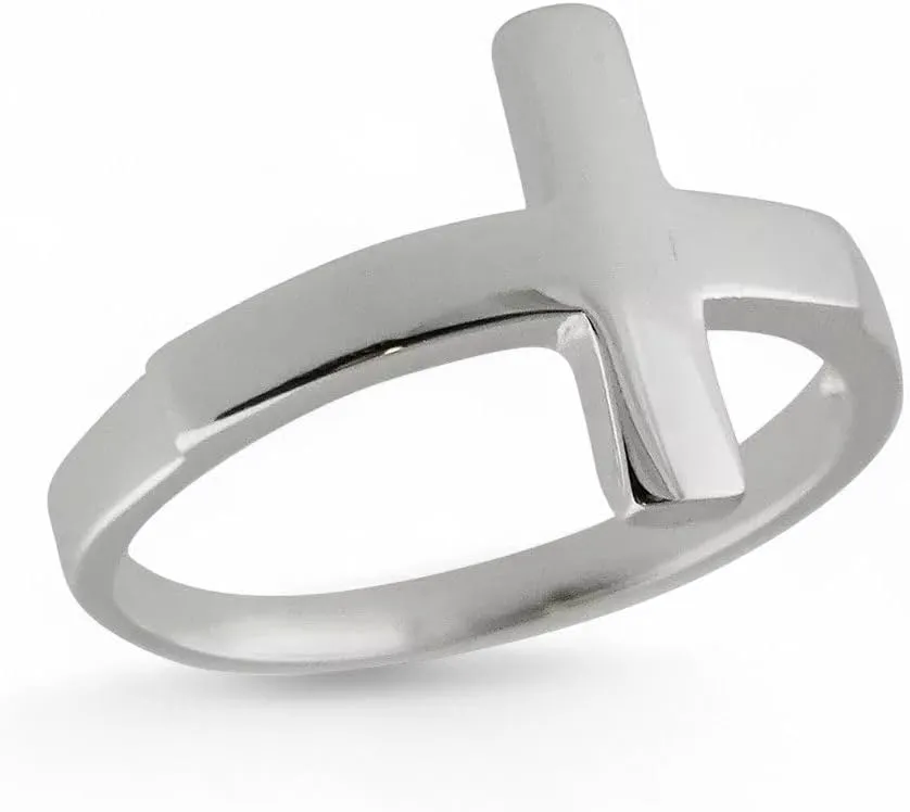 Sideways Cross Ring - 925 Sterling Silver - Crosses Religious Faith Symbol - Sterling Silver Rings - Women's Jewelry Gifts - Stylish Accessory