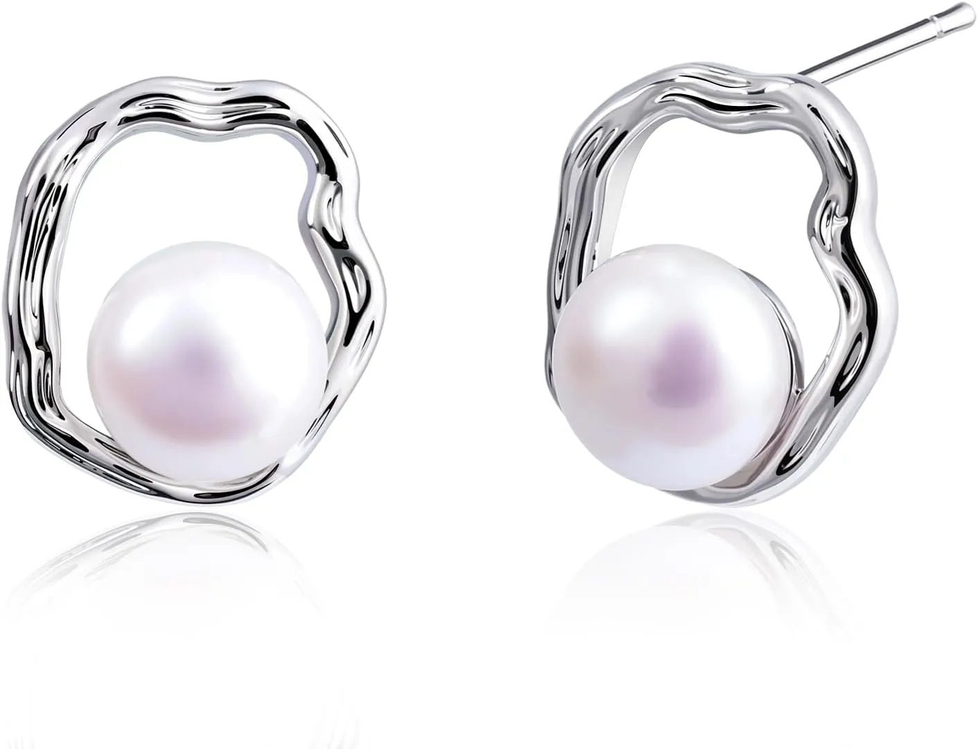 Silver Cloud Stud Earrings with Pearl Accents - Minimalist Pearl Jewelry for Women, Elegant Cloud Earrings for Gift