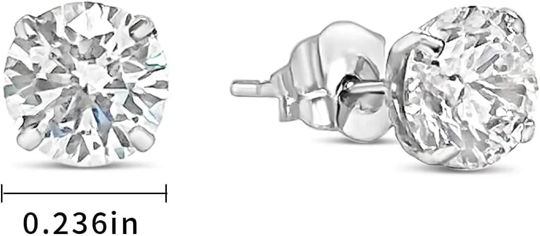 Silver Stud Earrings Set Cartilage Stud Earrings Hypoallergenic Cubic Zirconia Titanium Stainless Steel 3mm-8mm CZ Stud Earrings for Women