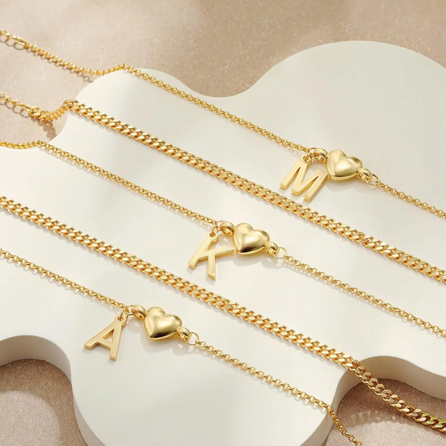 SLOONG Gold Initial Anklet Bracelets for Women, 14k Gold Plated Layered Letter A-Z Heart Anklet Dainty Trendy Waterproof Summer Beach Jewelry Gifts for Women
