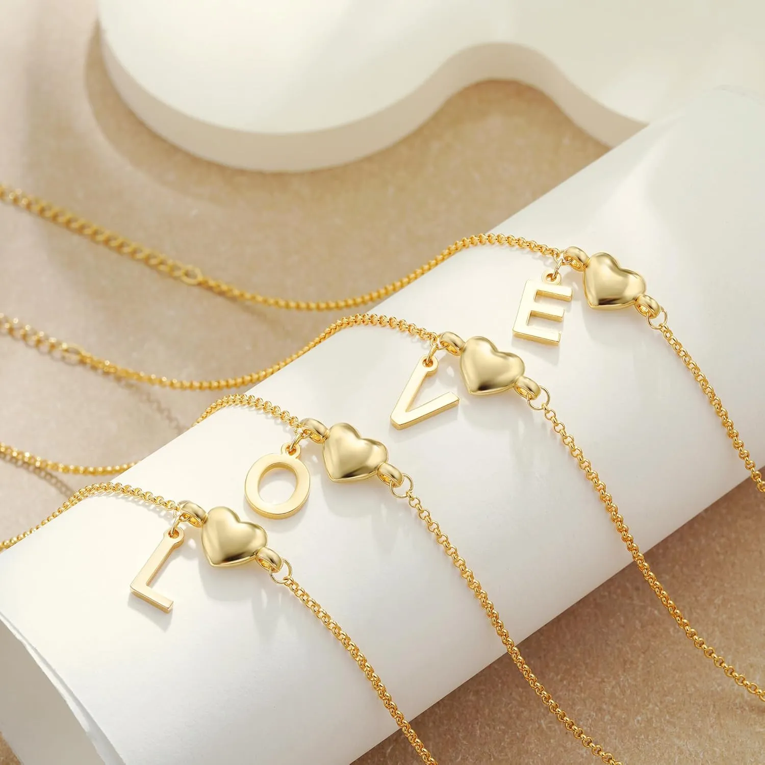 SLOONG Gold Initial Anklet Bracelets for Women, 14k Gold Plated Layered Letter A-Z Heart Anklet Dainty Trendy Waterproof Summer Beach Jewelry Gifts for Women